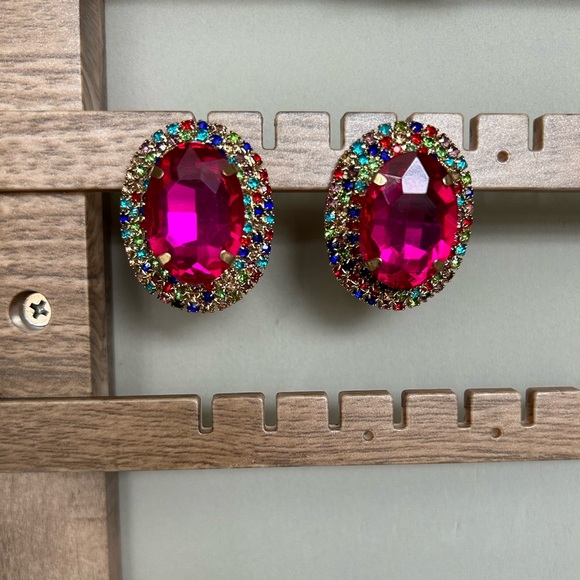 Pink Rhinestone Earrings - Picture 2 of 4